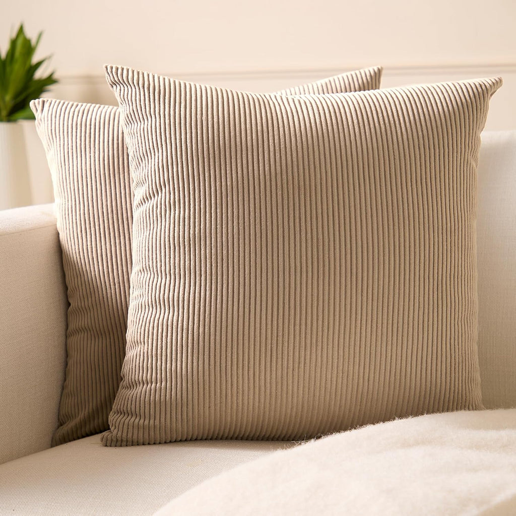 EncasaXO Encasa XO Corduroy Throw Pillows Covers 18"x18", Set of 2 Soft Textured Striped Boho Pillow Covers | Decorative and Cozy Cushion C…