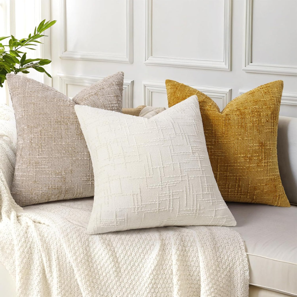 decorUhome Summer Cream White Chenille Throw Pillow Covers 18x18 Set of 2 Textured Cozy Slubby Couch Pillow Covers Modern Farmhouse Boho De…