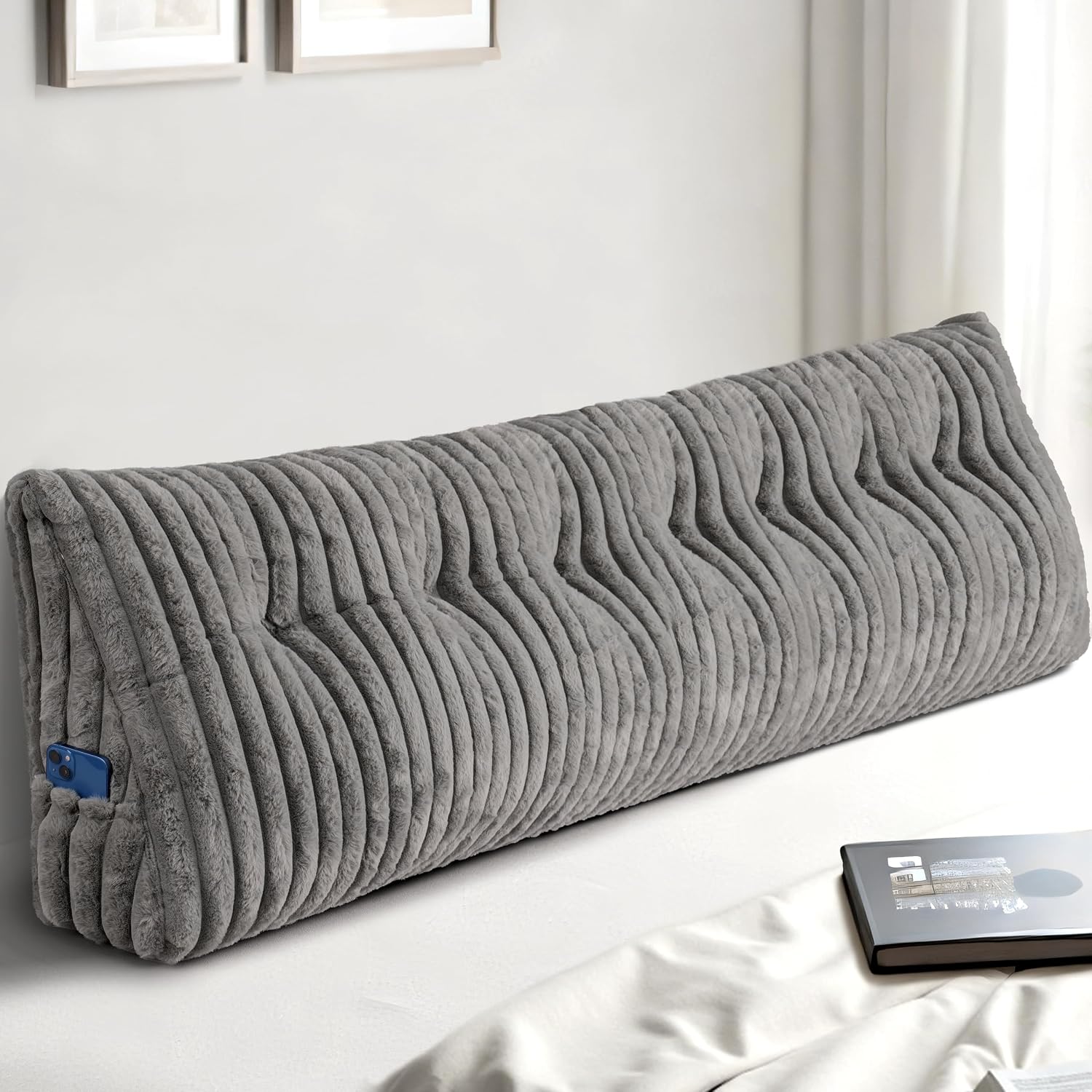 Headboard Pillow King, Triangular Wedge Pillow Headboard King, Cushion Headboards Reading Pillows, Backrest Pillows for Sitting in Bed or…