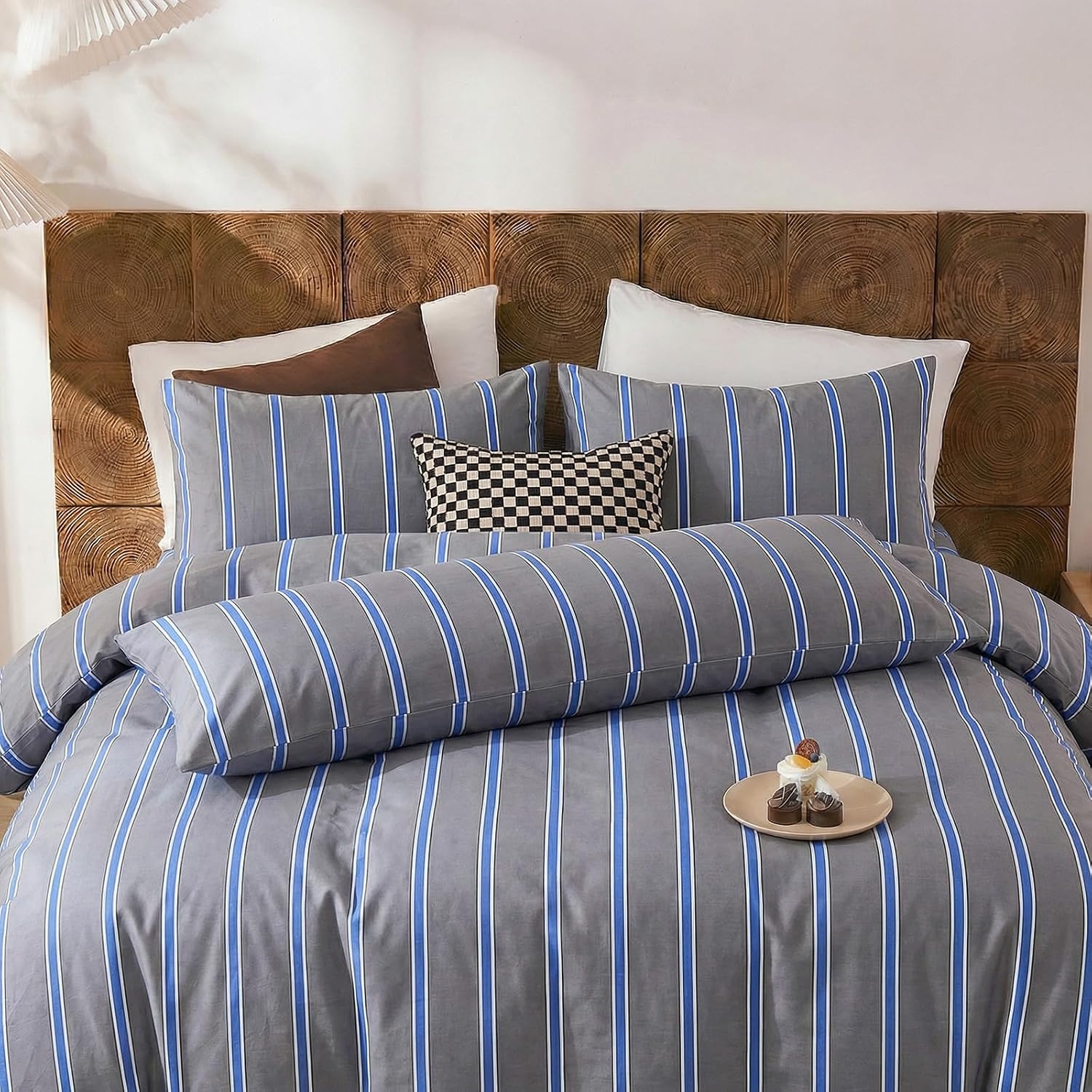 Merryword 100% Cotton Pillow Cases, Standard Size Pillowcases, Blue and Gray Striped Pillowcases, Soft Breathable Engineered Stripes Pillow…