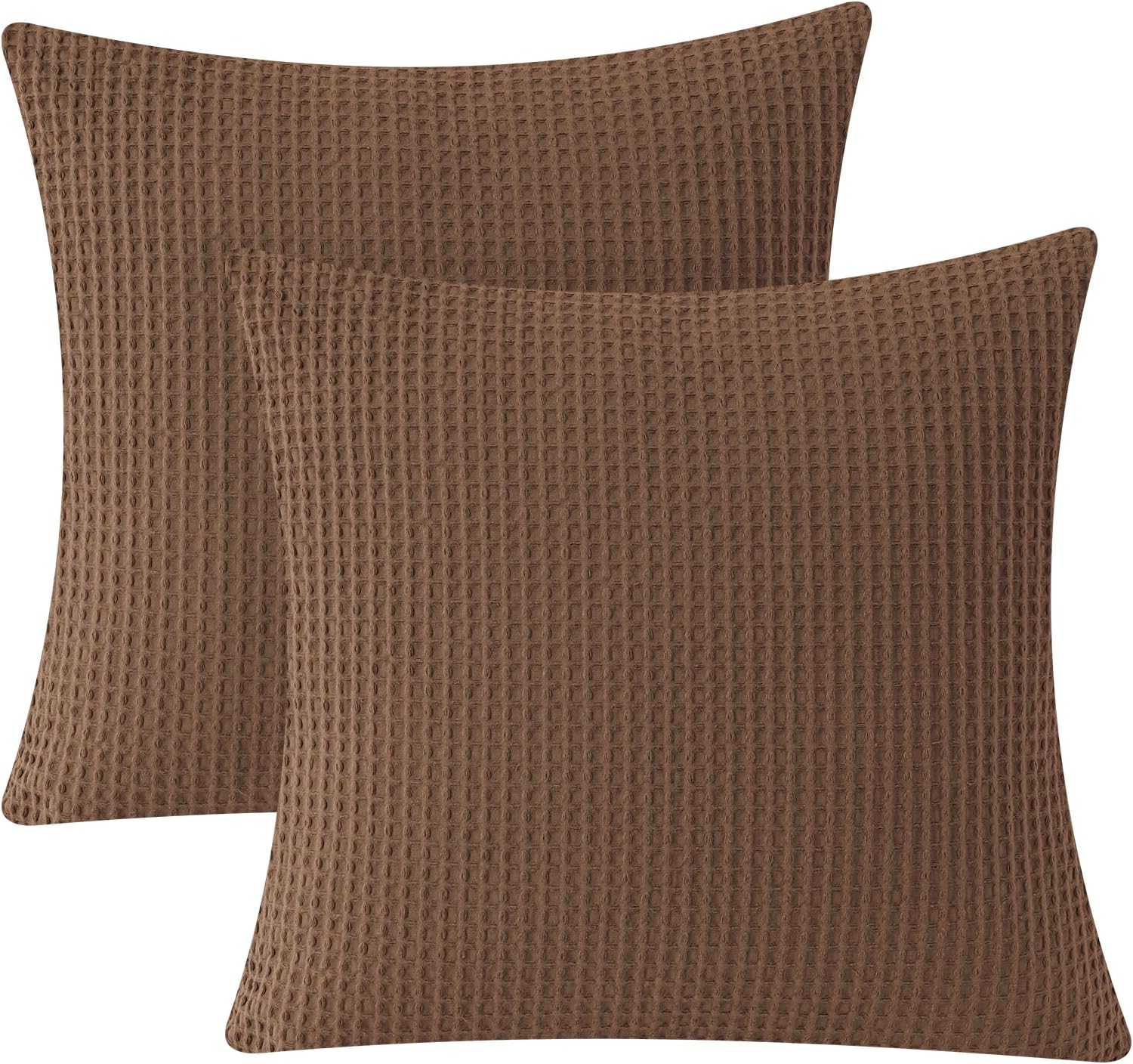 Phf 100% Cotton Waffle Weave Throw Pillow Cover, 24" x 24", No Filling, 2 Pack Elegant Home Decorative Square Throw Pillow Covers for Bed C…
