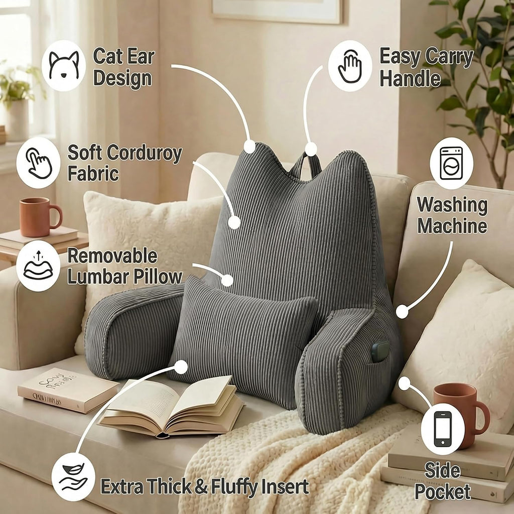 Ailuteie Patented Design Corduroy Reading Pillow with Arms, Ergonomic Bed Rest Pillow with Extra Lumbar Pillow for Sitting in Bed or Couch,…