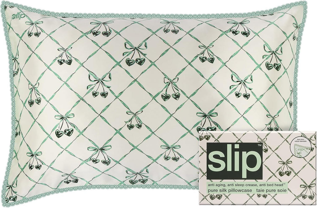 slip Queen Silk Pillowcase – Wintergreen Limited Edition with Lace Trim – 100% Pure Mulberry SlipsilkTM – Anti-Aging, Anti-Frizz…