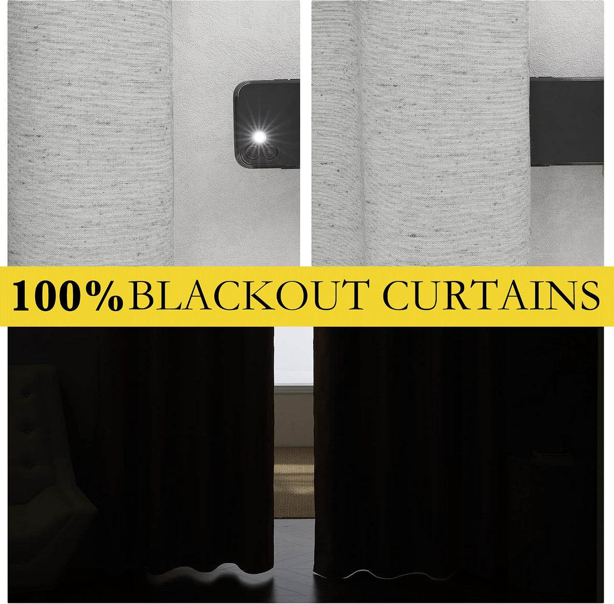 NICETOWN Grey 100% Blackout Curtain Panels, Set of 2, 42" Wide by 54" Long, Thermal Insulated White Thermal Insulated Liner Drapes for…