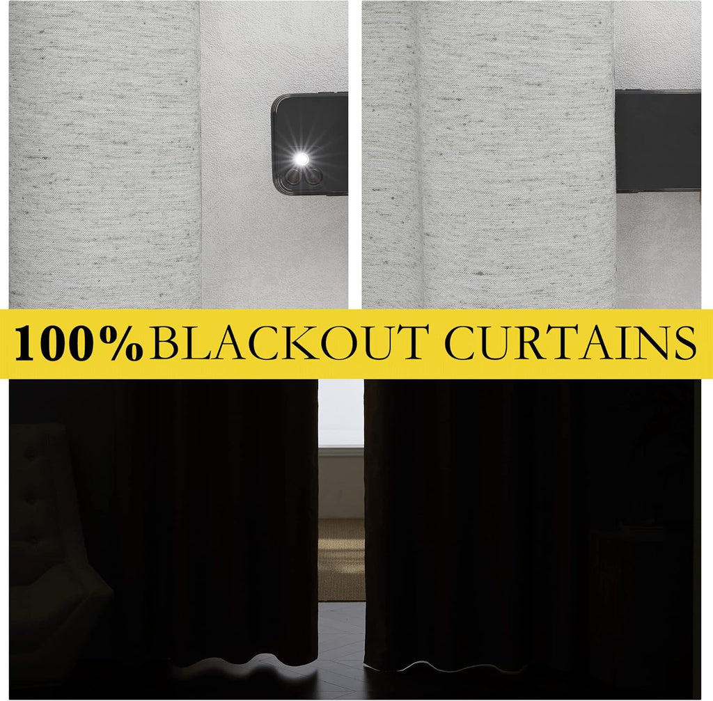 NICETOWN Grey 100% Blackout Curtain Panels, Set of 2, 34" Wide by 60" Long, Thermal Insulated White Thermal Insulated Liner Drapes for…