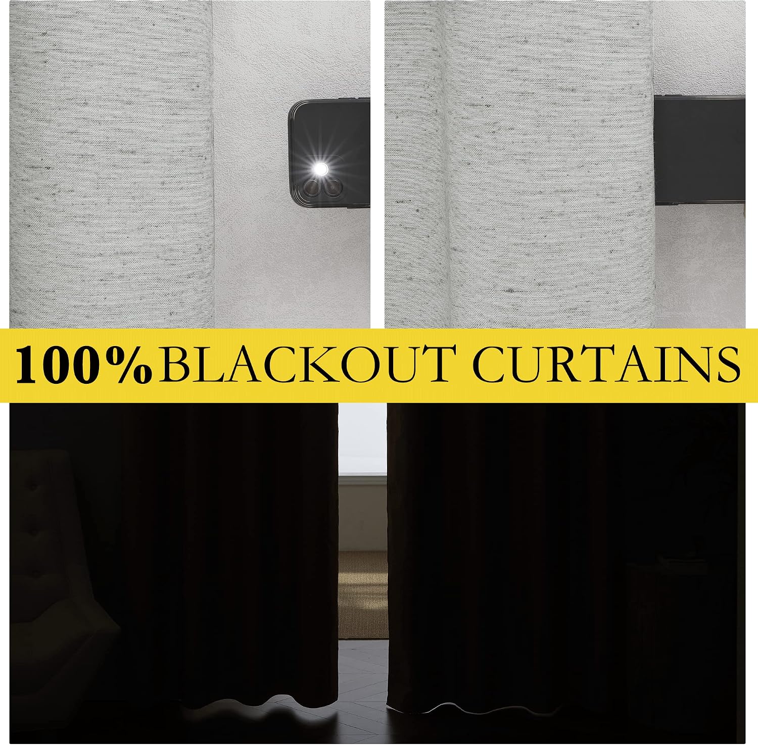 NICETOWN Grey Long Linen Full Shade Panels, 62" Wide x 90" Long, Pair of Thermal Insulated & Energy Efficiency Blackout Curtains for…