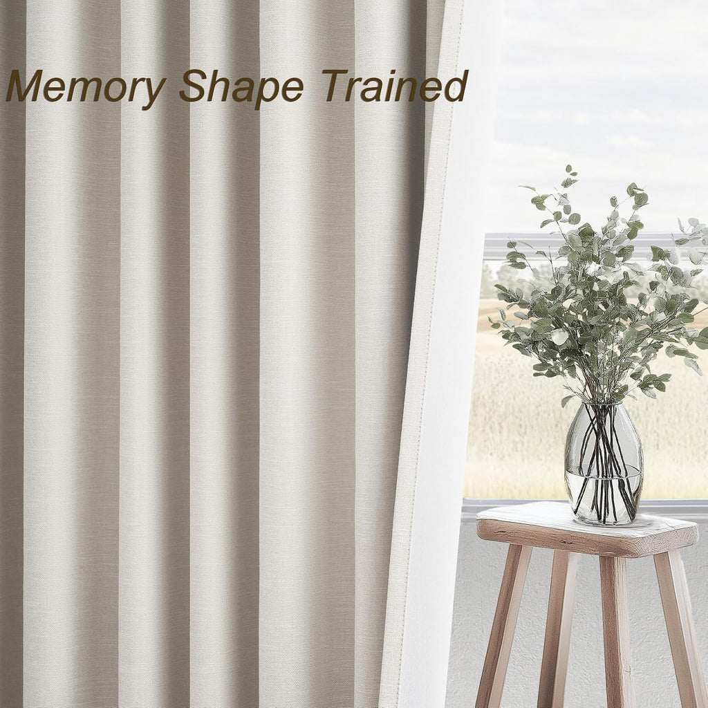 Topfinel 95 Inches Long Linen 100% Blackout Curtains 2 Panels Set Birch Ivory Custom Drapes for Sliding Glass Doors Saving Warm Blocking Mo…