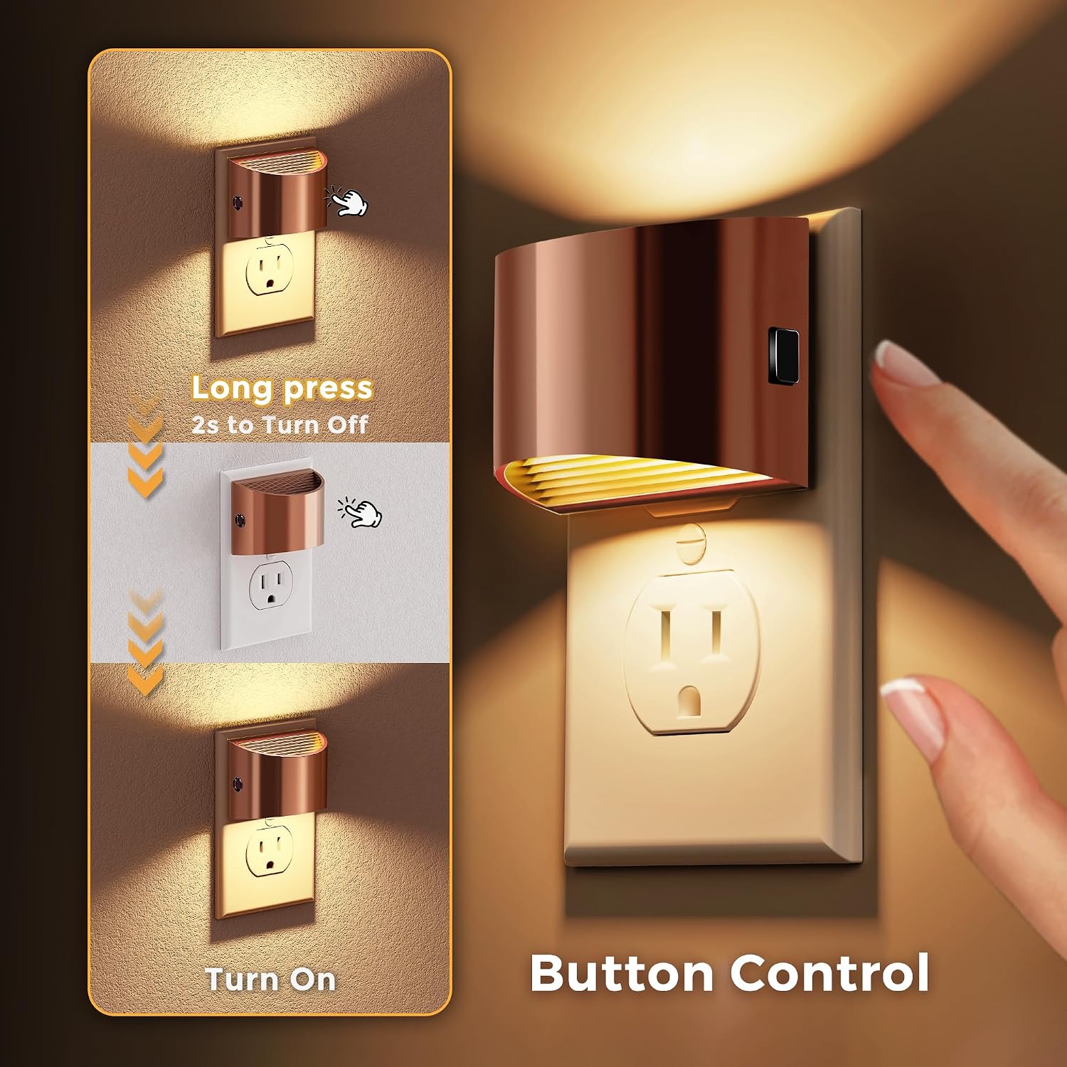 L LOHAS LED Night Lights Plug into Wall, Dimmable Night Light with 3 Level Brightness, 3000K Soft White, 2 Pack, Rose Gold