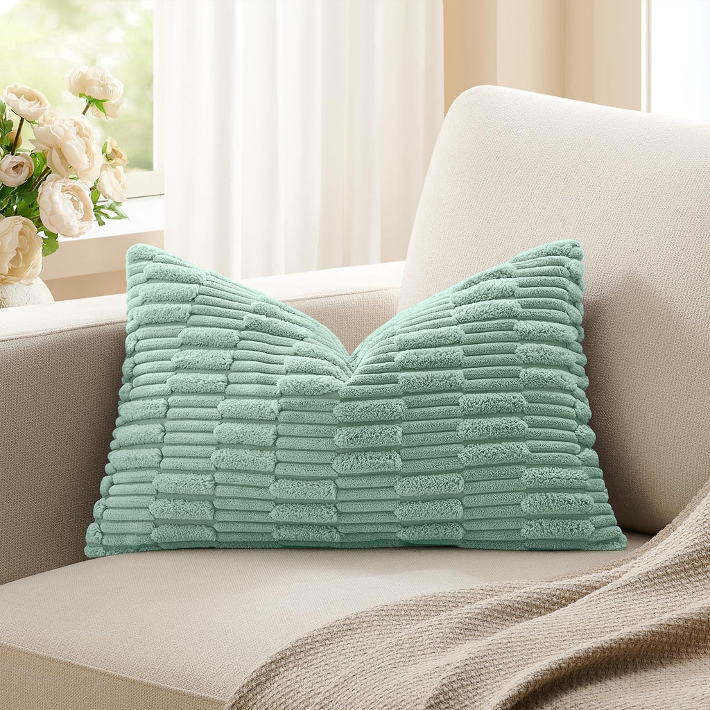 KevinTextile Kevin Textile 12x24 Inch Lumbar Pillow Cover 1 Pack Soft Plush Stripe Decorative Rectangle Cushion Elegant Double-Sided Cordur…