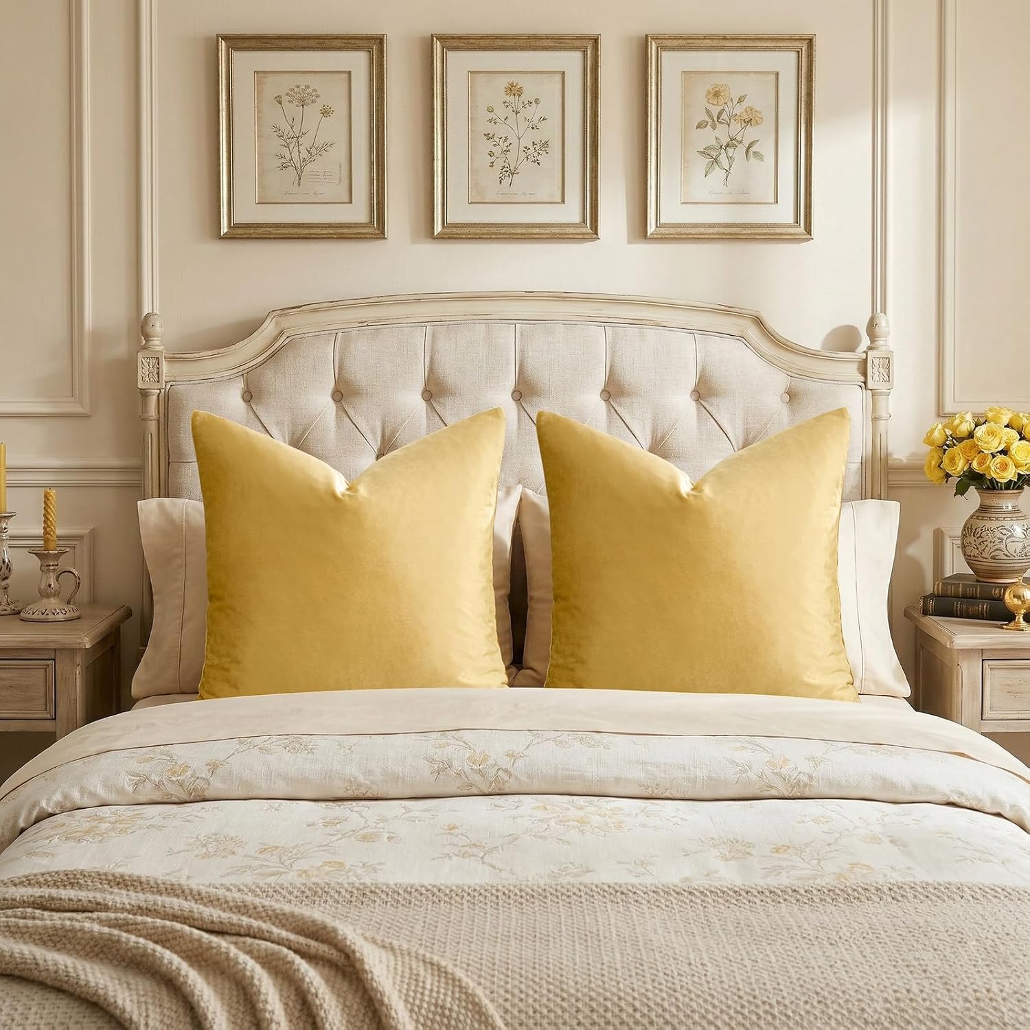 GIGIZAZAFocusingonhomedecoration GIGIZAZA Decorative Couch Throw Pillow Covers, Set of 2 Yellow Square Pillow Cushion Covers 26x26, Pillow Ca…