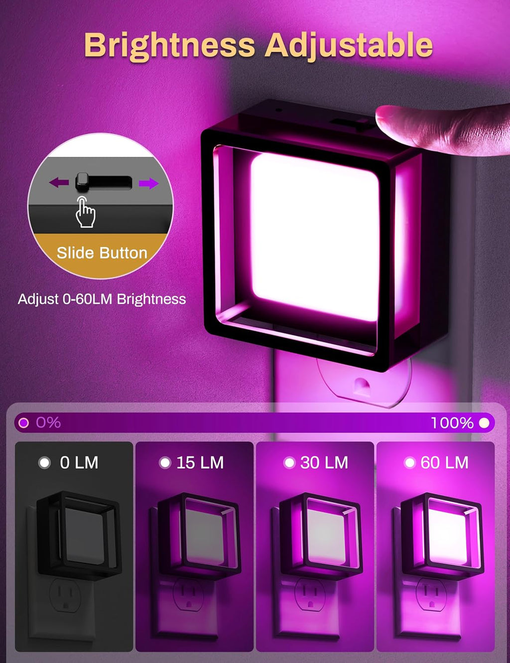 DORESshop Purple Night Light [2 Pack], Night Lights Plug Into Wall, Night Light Dusk to Dawn Sensor, LED NightLight Adjustable…