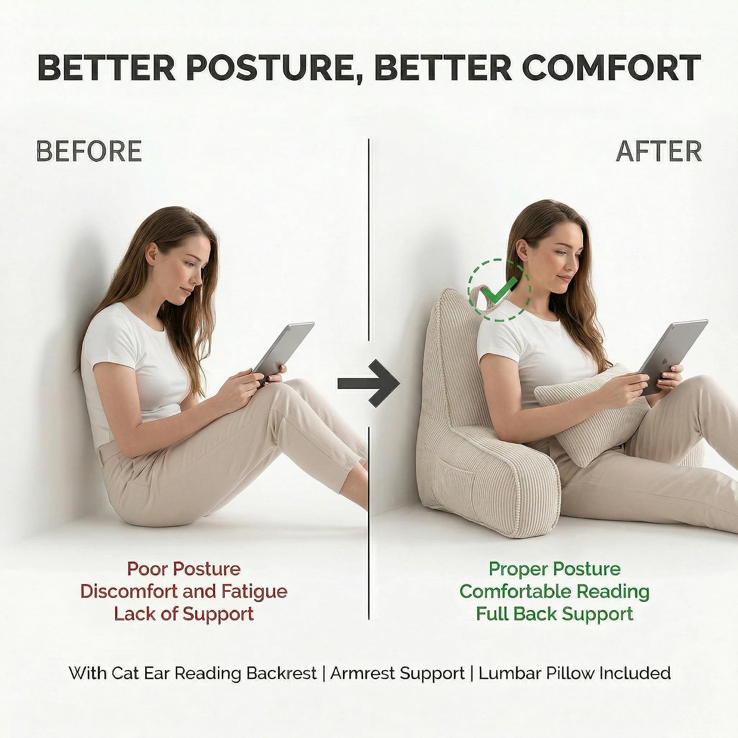 Ailuteie Patented Design Reading Pillow with Arms for Sitting Up, 2-in-1 Bed Rest Pillow with Detachable Lumbar Support, Backrest Support C…