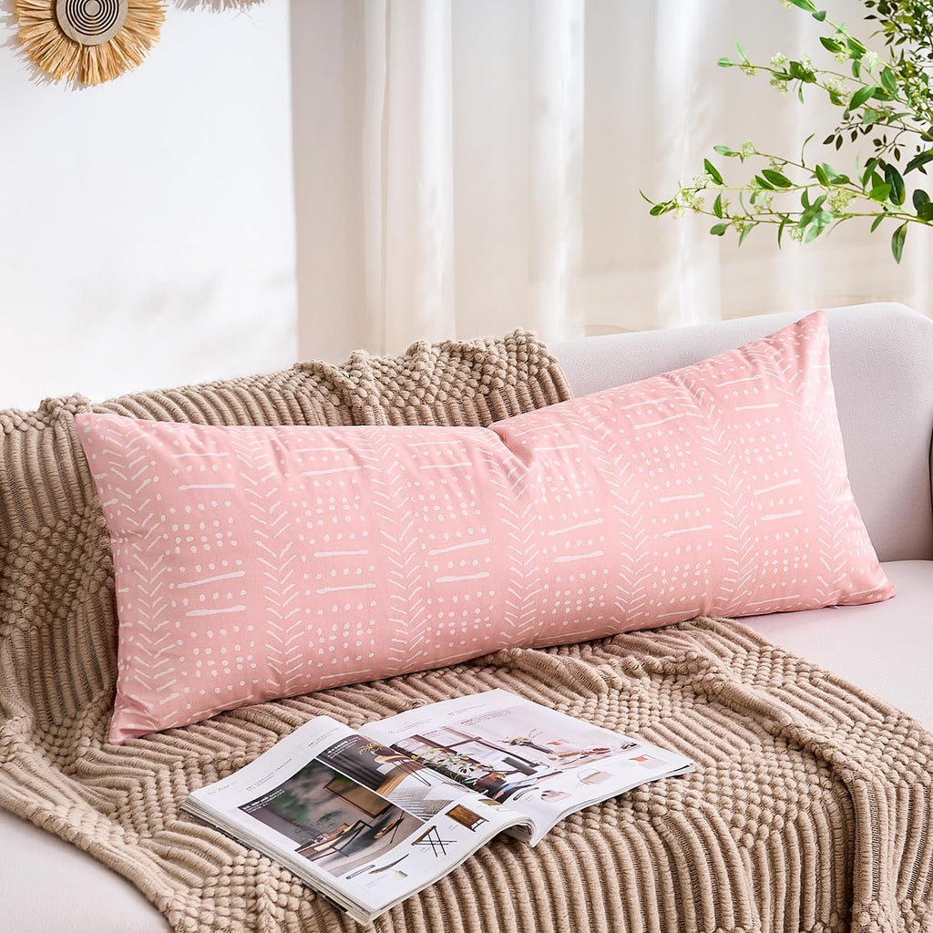 BONSTRAP Pink Boho Body Pillows Covers Decorative Long Lumbar Accent Throw Pillow Covers Large Queen 20x54 1 Piece for Bed Sleeping…