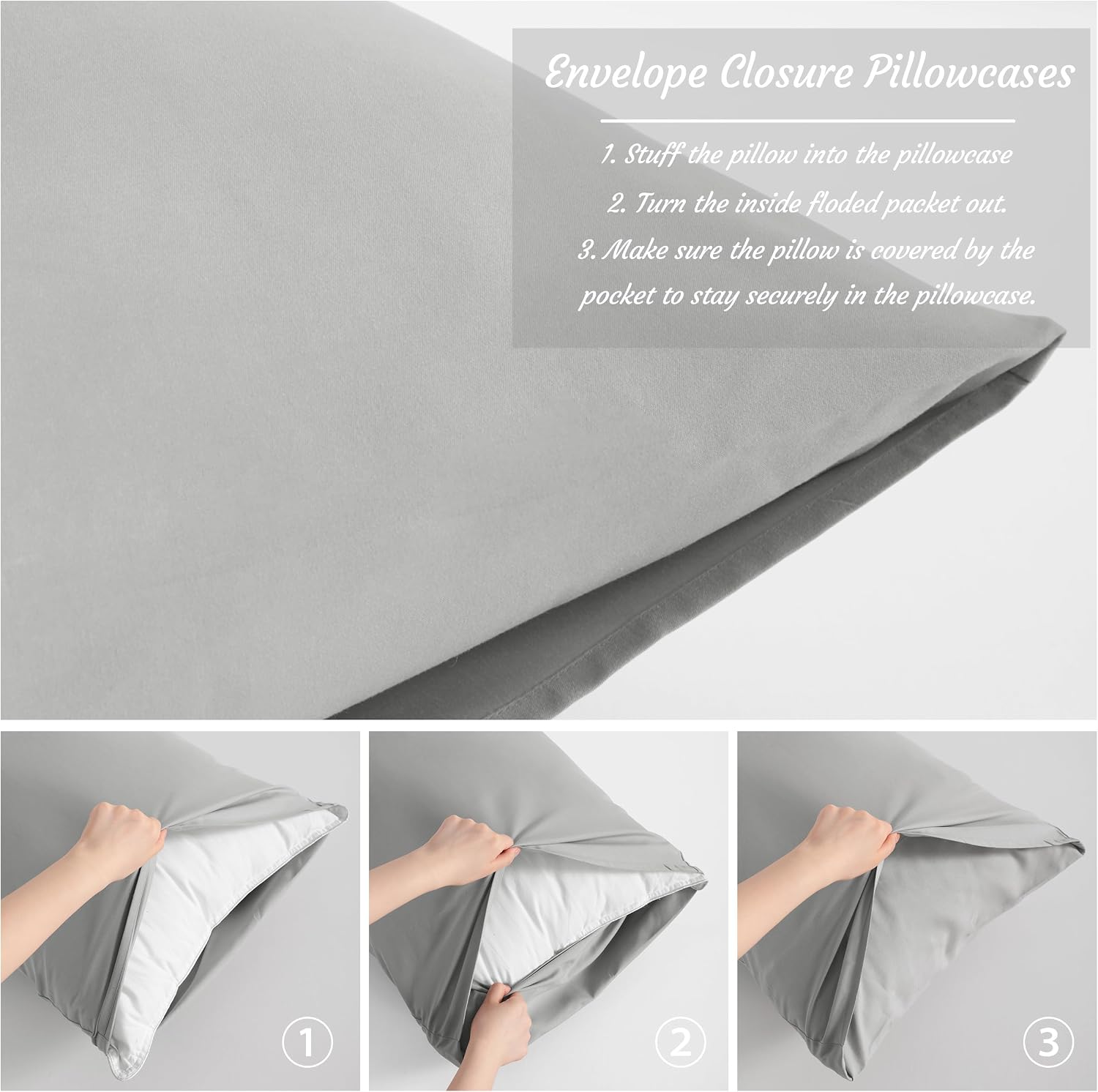 Ntbay Body Pillowcase Set of 2, 20x54 inches, Light Grey, Soft, Wrinkle, Fade Resistant, Envelope Closure, Microfiber, 2 Pieces 2 Pieces Gr…