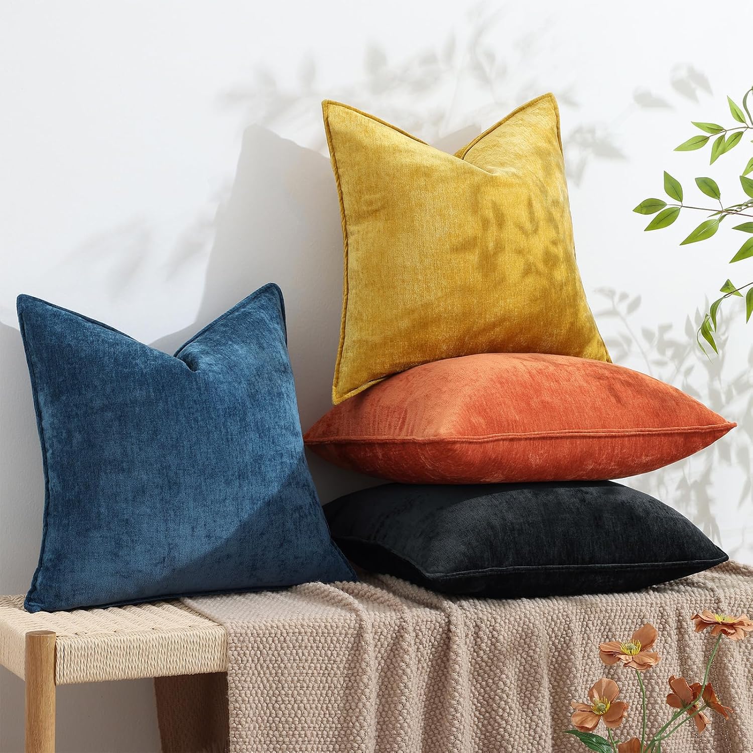decorUhome Summer Couch Throw Pillow Covers 18x18 Set of 2, Decorative Soft Velvet Modern Cozy Chenille Pillow Cases with Elegant Design fo…