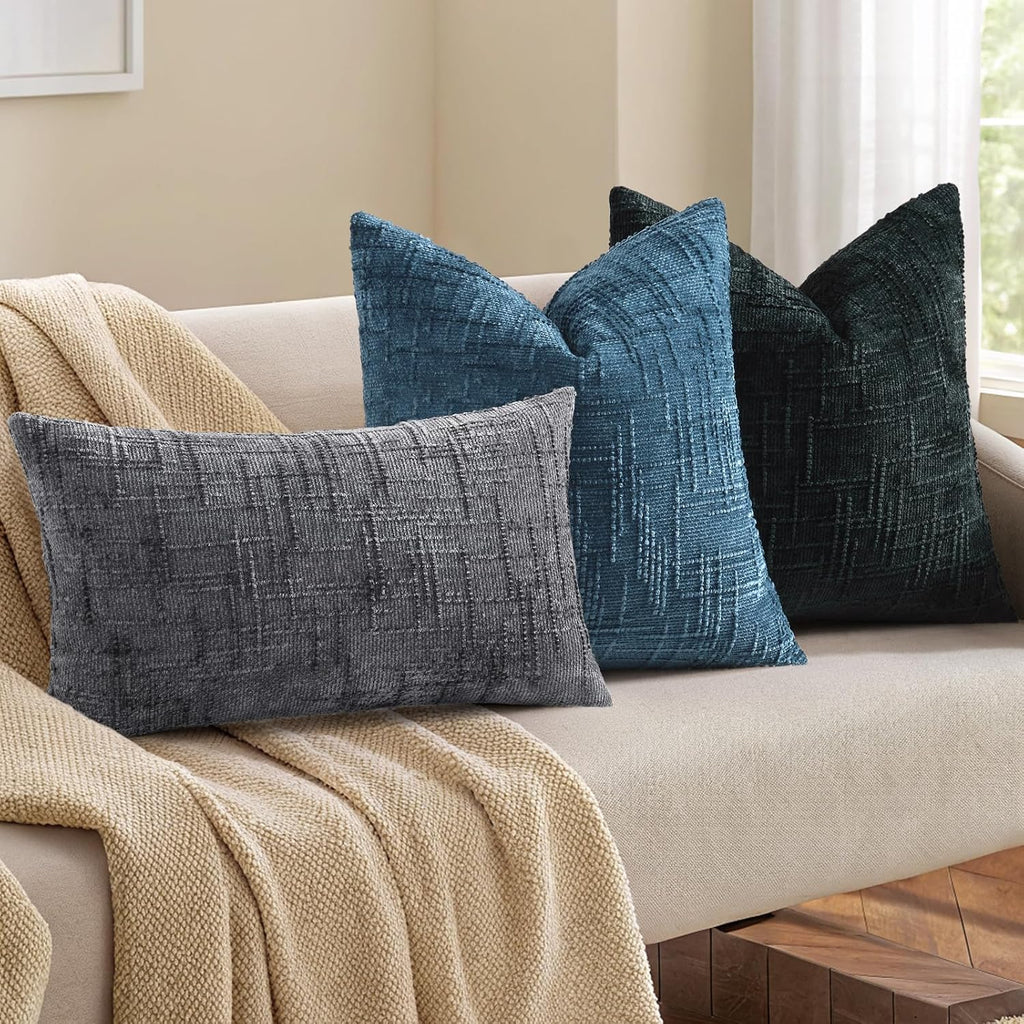 decorUhome Navy Blue Chenille Throw Pillow Covers 18x18 Set of 2 Textured Soft Cozy Slubby Couch Pillow Covers Modern Farmhouse Boho Decora…