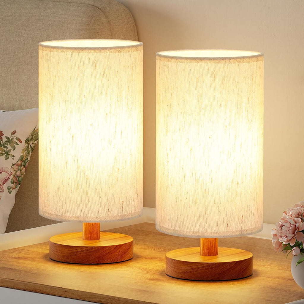 Fenmzee Small Lamps Set of 2 - Inline Control, Bedside Table Lamp for Bedroom with 3000K A15 LED Blub, Easy Assembly (Cream Shade…