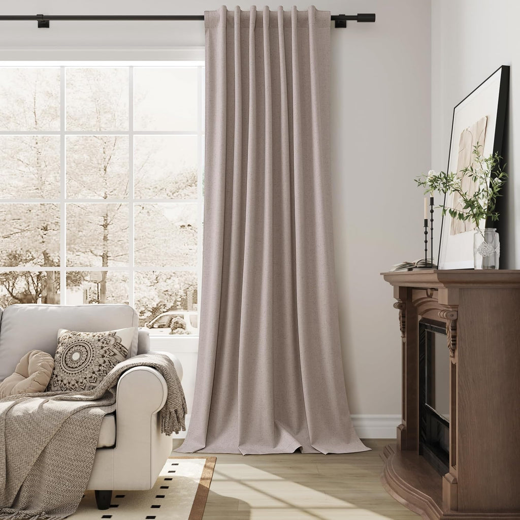 Guken Taupe Linen 100% Blackout Curtains for Living Room Bedroom 84 Inch Length 2 Panels Set Cottage Core Farmhouse Light Blocking Thermal…