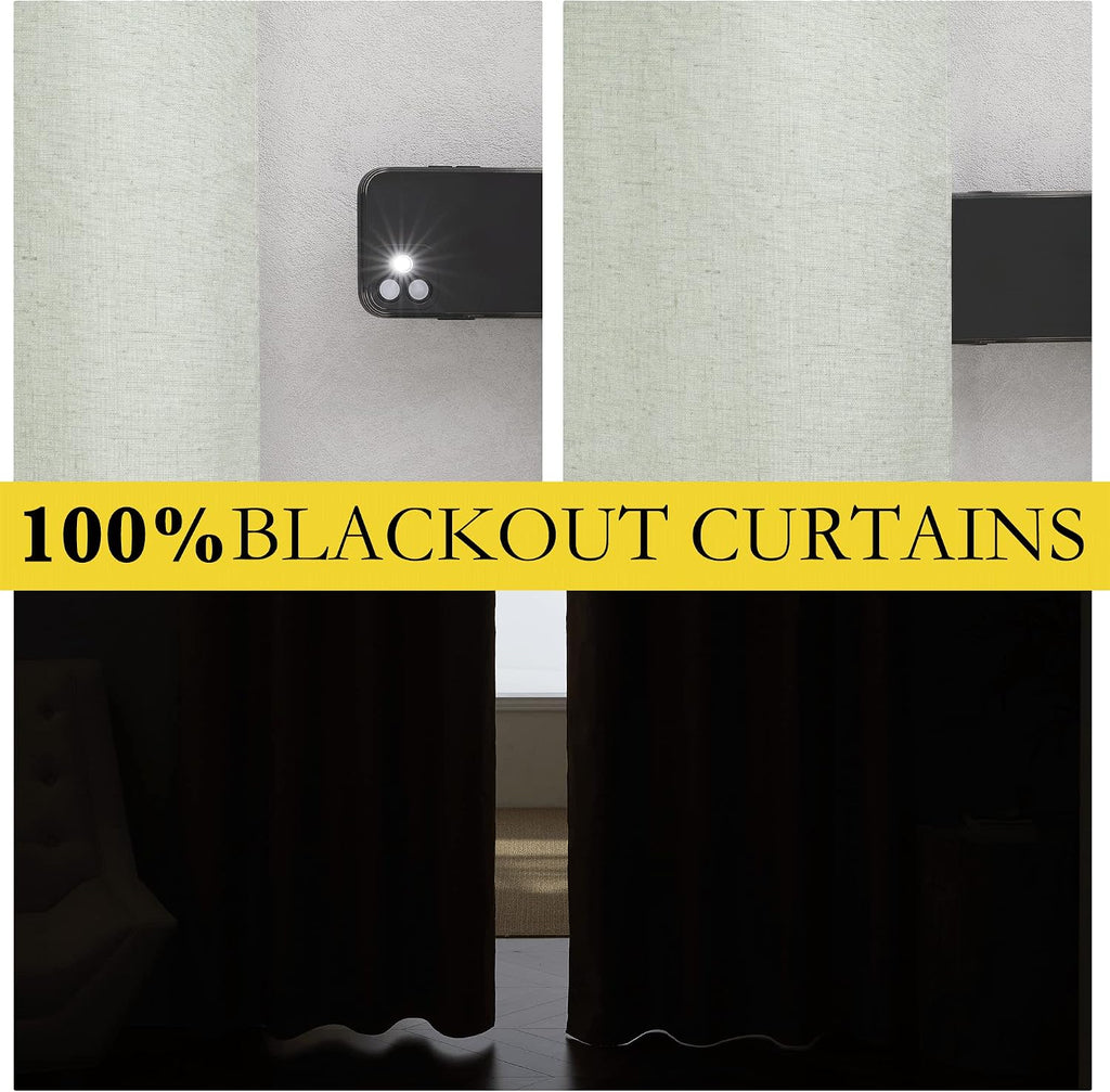 NICETOWN Full Blackout Sage Green Linen Curtains 102 inches Length with Thermal Insulated Liners for Living Room, 2 Panels, 52 inches W…
