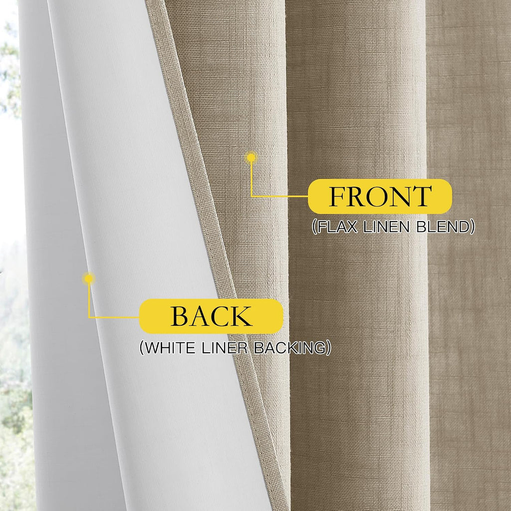 NICETOWN Taupe 100% Blackout Linen Curtains 84 inch Long Burg, Farmhouse Thick Completely Blackout Window Treatment Panels Thermal…