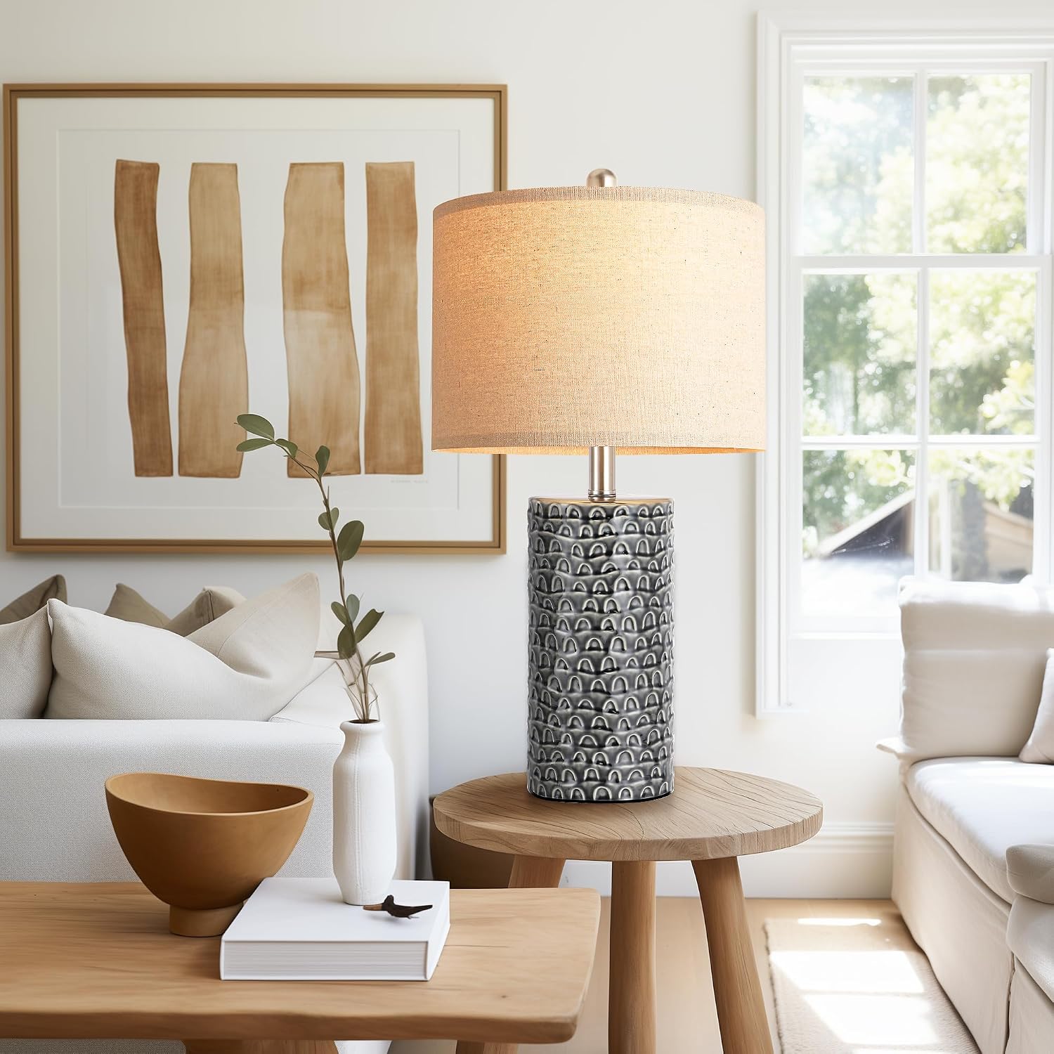 PARTPHONER 23" Modern Ceramic Table Lamp Set of 2, Table Lamps for Living Room, Rustic Farmhouse Bedside Lamps Nightstand lamp for…