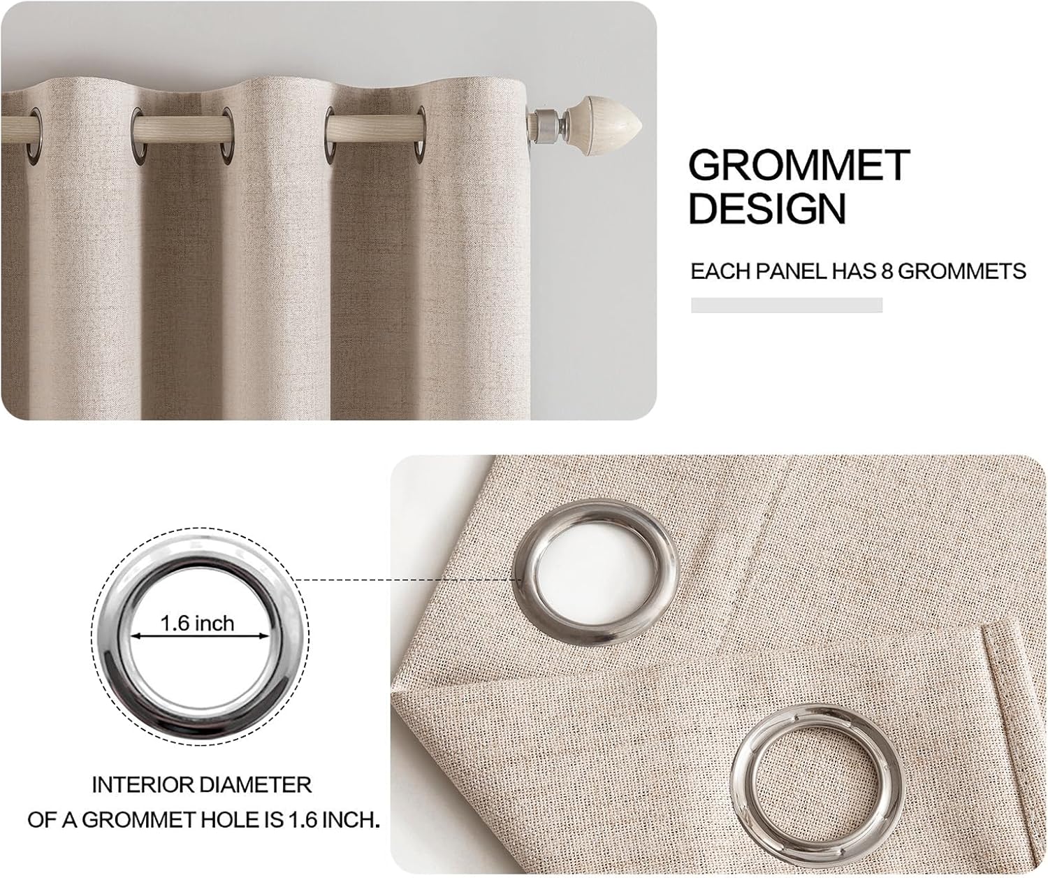 Miulee Linen Textured Curtains Solid 100% Blackout for Bedroom Thermal Insulated Natural Beige Grommet Room Darkening Curtains & Drapes Lux…
