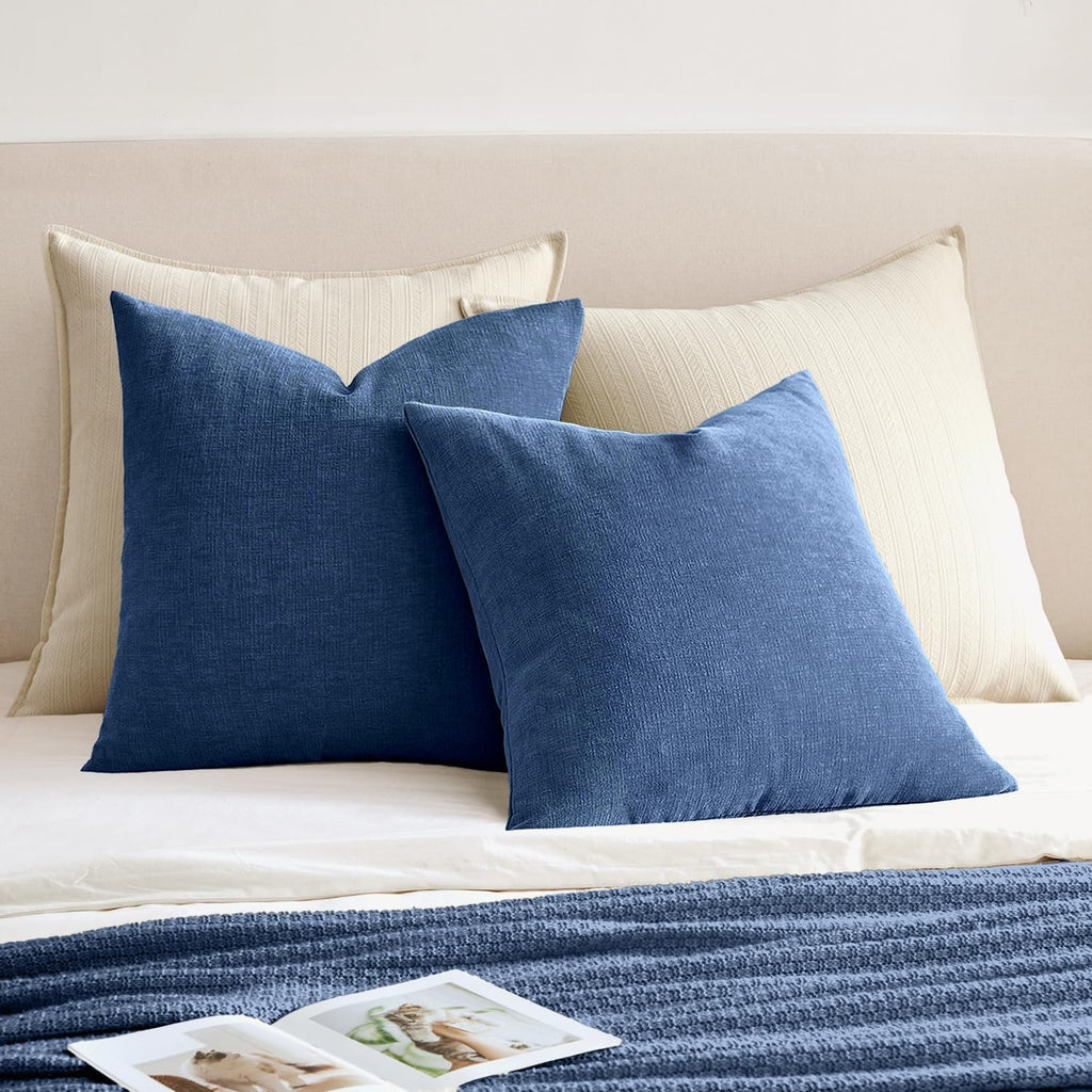 Miulee Navy Blue Couch Pillow Covers 18x18 Inch, Set of 2 Soft Chenille Decorative Square Summer Throw Pillow Covers Farmhouse for Sofa Liv…