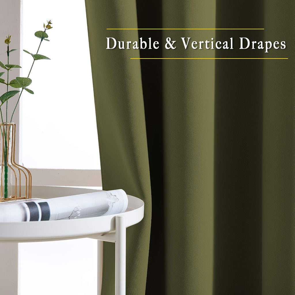 Nicetown Patio Glass Door Panels - (52 inches Wide x 108 inches Long, Olive Green, 1 Pair) Blackout Curtains for Holiday Decor, Privacy Pan…