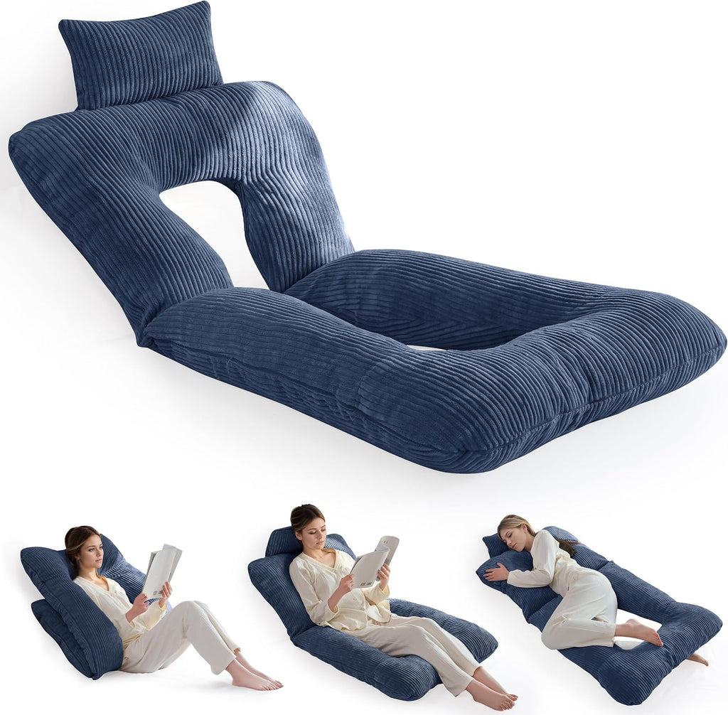 Higogogo Reading Pillow, Back Pillow for Sitting in Bed and Couch, Gaming Pillow for Adults, Sit Up Support for Bed, Bluestone