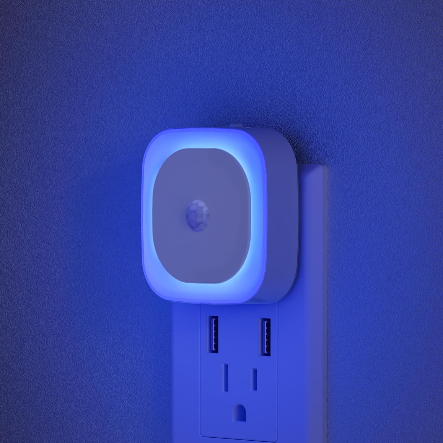 YUNLEX 2 Pack Plug in Night Light with Motion Sensor & Dusk to Dawn Sensor, 3 Sensor Modes, Blue Night Lights Plug into Wall, Dimmable…