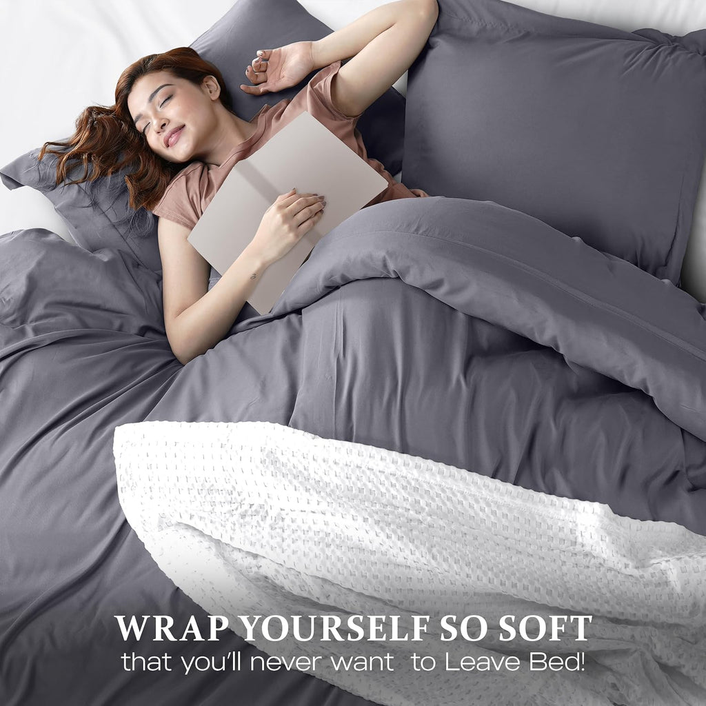 Utopia Bedding Duvet Cover Queen Size - 3 Piece with Zipper Closure - 1 Comforter Cover 90X90 Inches & 2 Pillow Shams 20X26 Inches (Grey)…