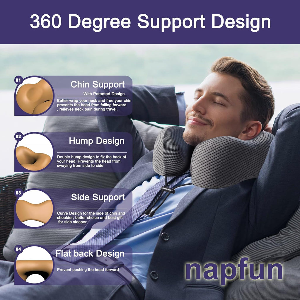 napfun Neck Pillow for Traveling, Upgraded Travel Neck Pillow for Airplane 100% Pure Memory Foam Travel Pillow for Flight Headrest Sleep…