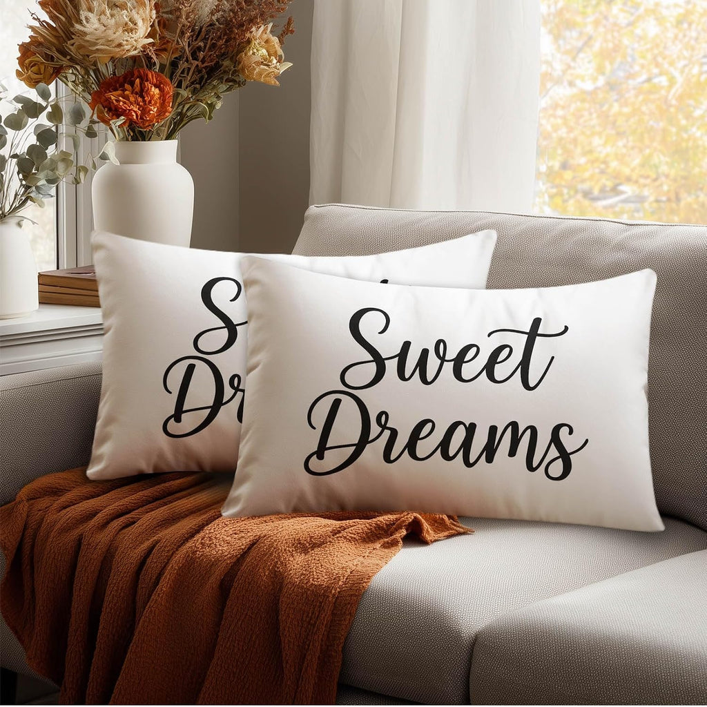 HOMETITUTE Pillow Covers Decorative Pack of 2 Satin 12x20 Inch Sweet Dreams Art Lumbar Throw Pillow Cases for Sofa Couch Living Room…