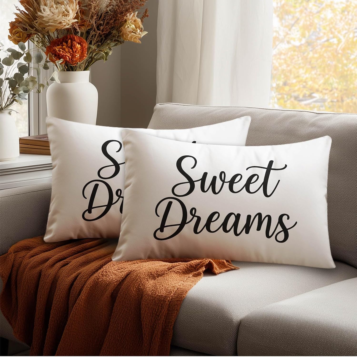 HOMETITUTE Pillow Covers Decorative Pack of 2 Satin 12x20 Inch Sweet Dreams Art Lumbar Throw Pillow Cases for Sofa Couch Living Room…