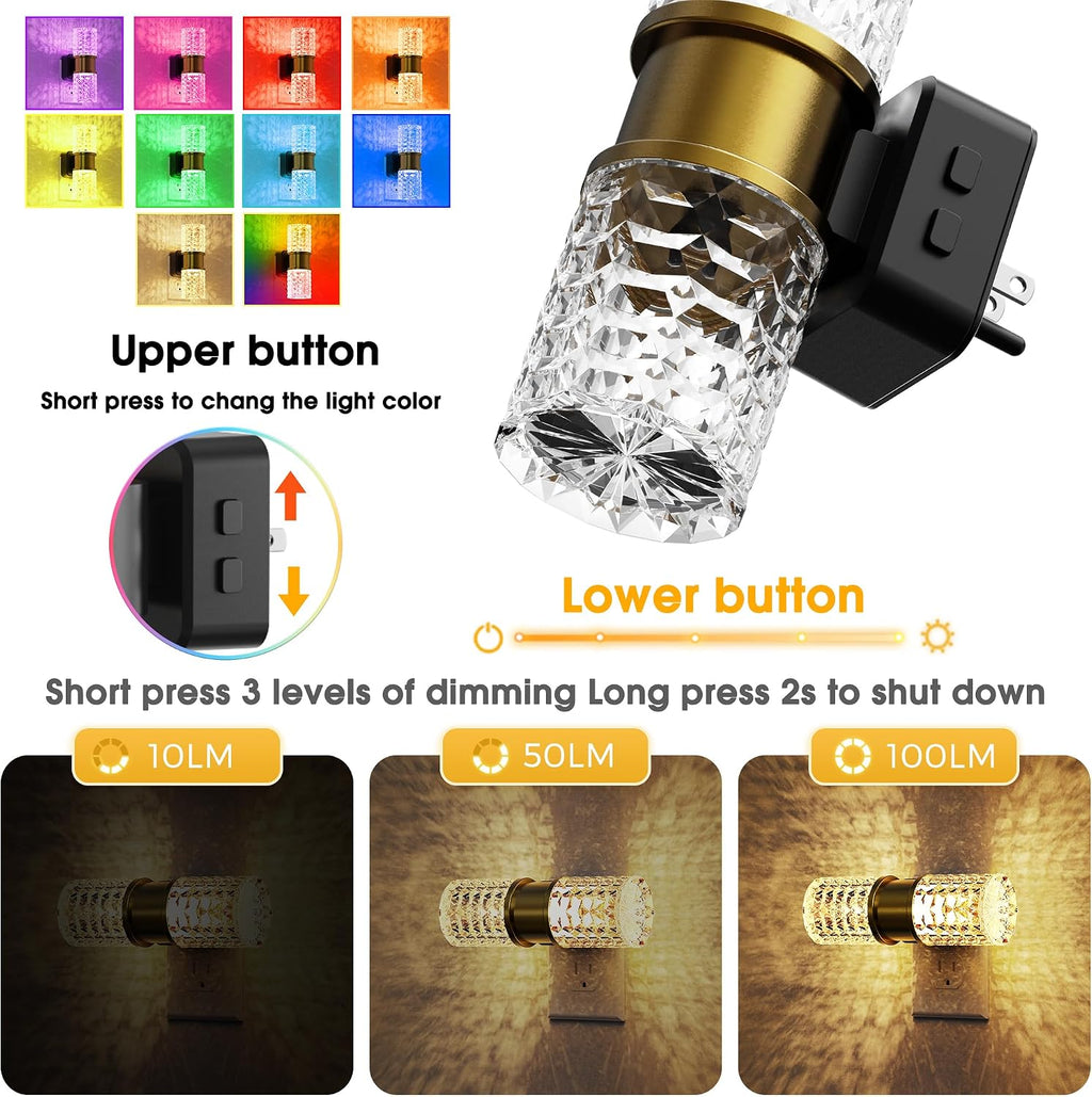 L LOHAS LED Night Light, Night Lights Plug into Wall, 2 Pack 10-Color RGB Change Nightlights,10/50/100LM Adjustable Automatic Nightlights…