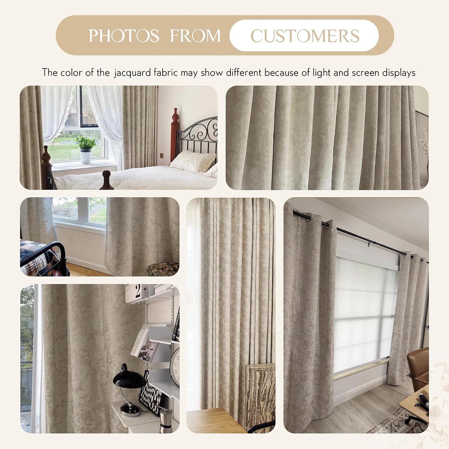 Beauoop Beige Floral Jacquard Blackout Curtains 84 Inches Long 2 Panels for Bedroom Living Room Flower Chenille Room Darkening Thermal…
