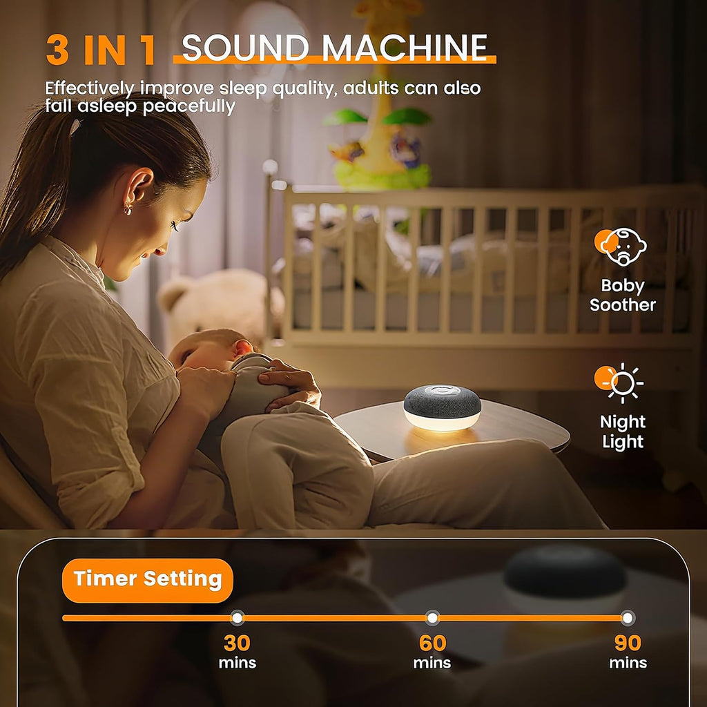 yewei YEVIK Portable Sound Machine for Baby, Soothing Sleep Assistant with 39 Sounds & Night Light for Nursery, Travel, Kids & Adults (USB-…