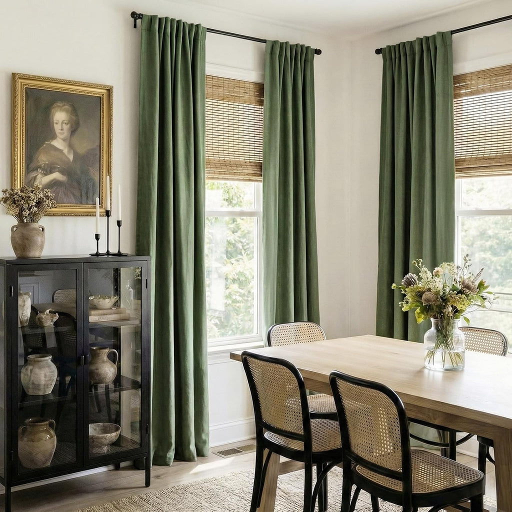 100BlackoutShield 100% Blackout Shield Olive Green Linen Blackout Curtains for Bedroom 84 Inches Long, Back Tab/Rod Pocket Living Room Drap…