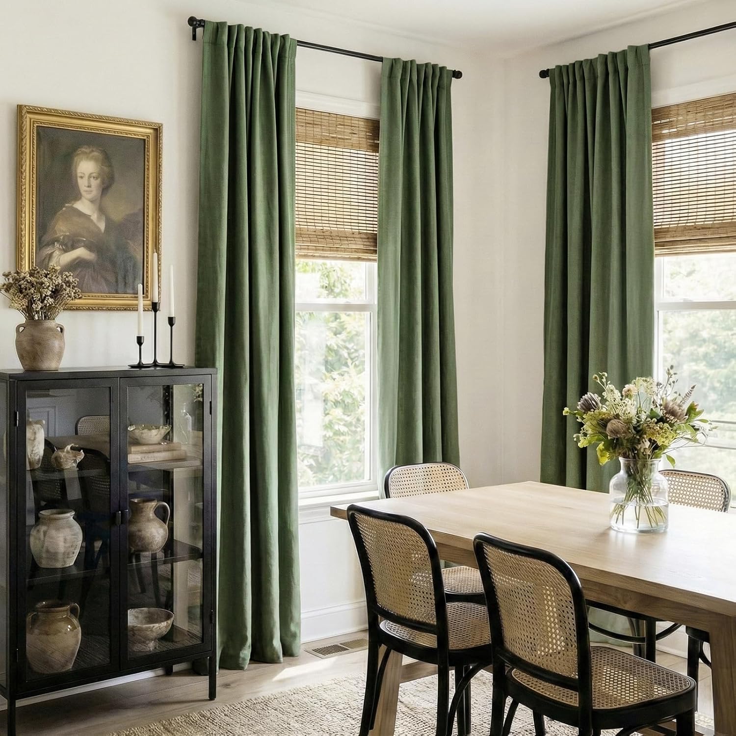 100BlackoutShield 100% Blackout Shield Olive Green Linen Blackout Curtains for Bedroom 96 Inches Long, Back Tab/Rod Pocket Living Room Drap…