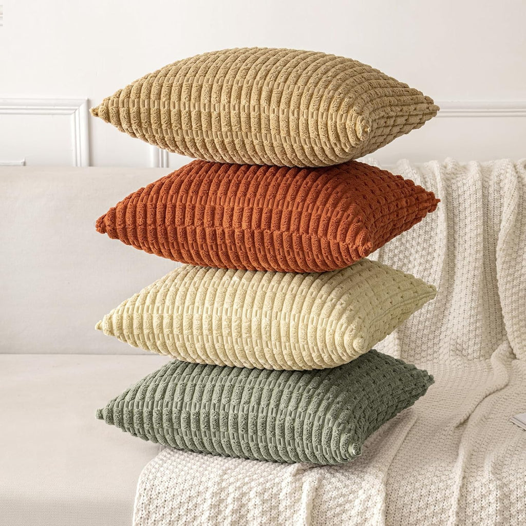 Miulee Pack of 2 Corduroy Decorative Throw Pillow Covers 16x16 Inch Soft Boho Striped Pillow Covers Modern Farmhouse Home Decor for Summer…