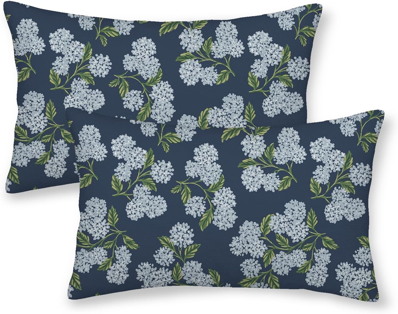 Navy Blue Spring Pillow Covers 12x20 Inch 2 Pcs Blue Green Hydrangea Flower Decor Throw Pillows Vintage Floral Seasonal Summer Outdoor…