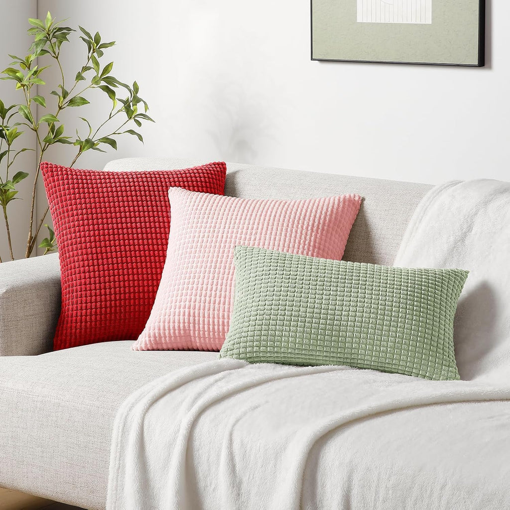 Softalker Throw Pillow Covers 16x16 Inch, Set of 2, Soft Corduroy Boho Stripe Decorative Pillow Cover, Couch Fluffy Pillow Cover for…