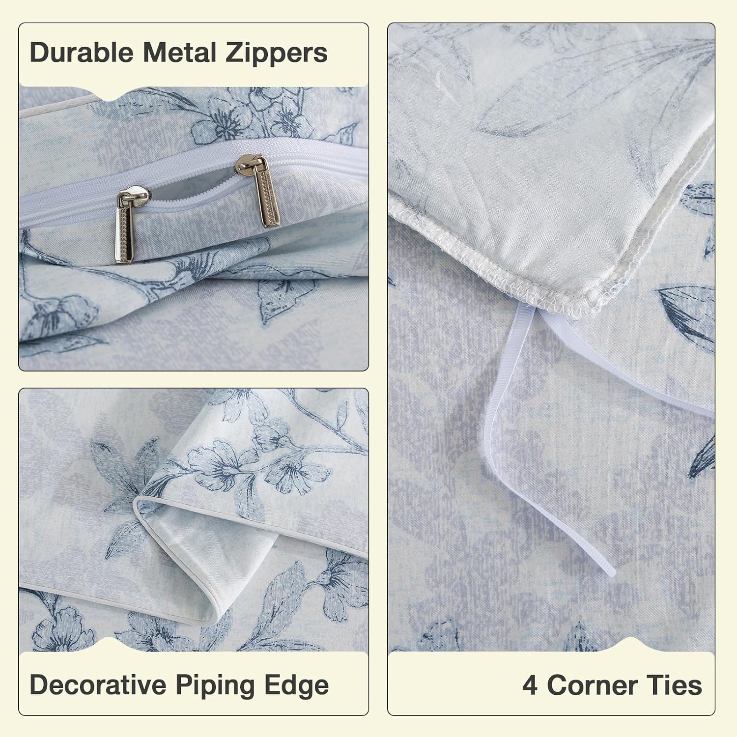 Puralens Grey Floral Duvet Cover King Size 3Pcs, 100% Cotton Flower Patterned Boho Comforter Cover Set with Zipper, Soft Crisp White Percal…