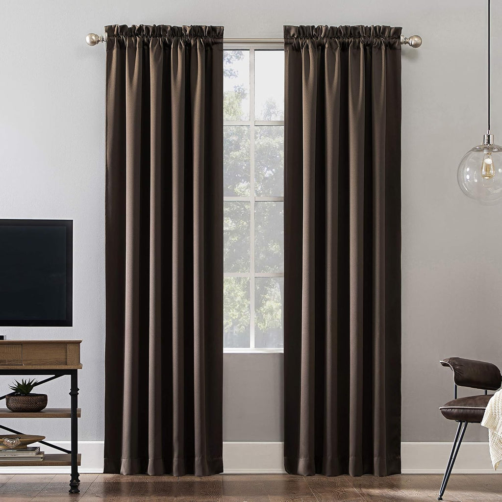 Sun Zero Oslo Theater Grade Extreme Total Blackout Rod Pocket Curtain Panel, 52" x 63", Cocoa