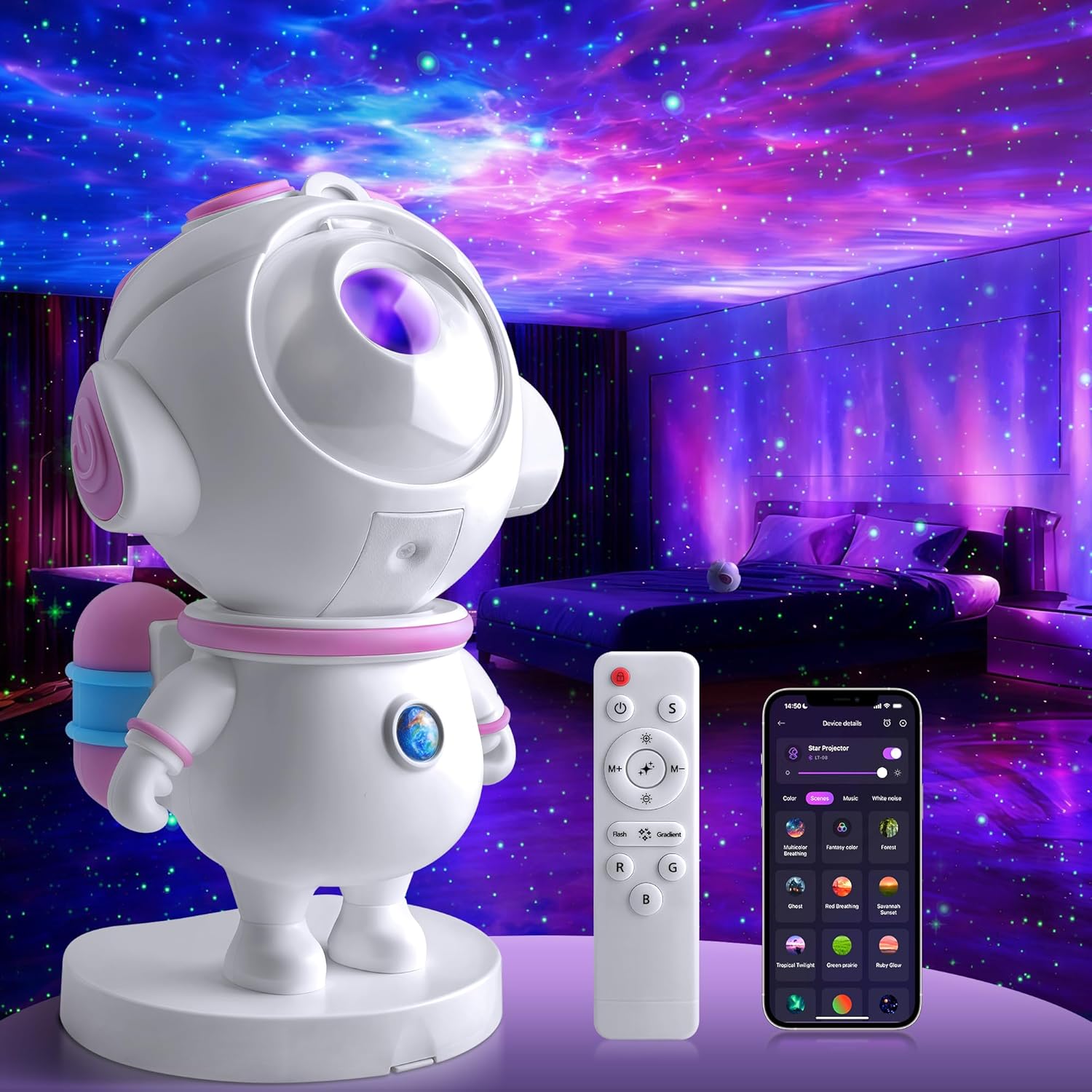 Star Projector Galaxy Night Light Projector, Astronaut Space Projector Starry Nebula Ceiling LED Lamp Light Projector Show for Party…