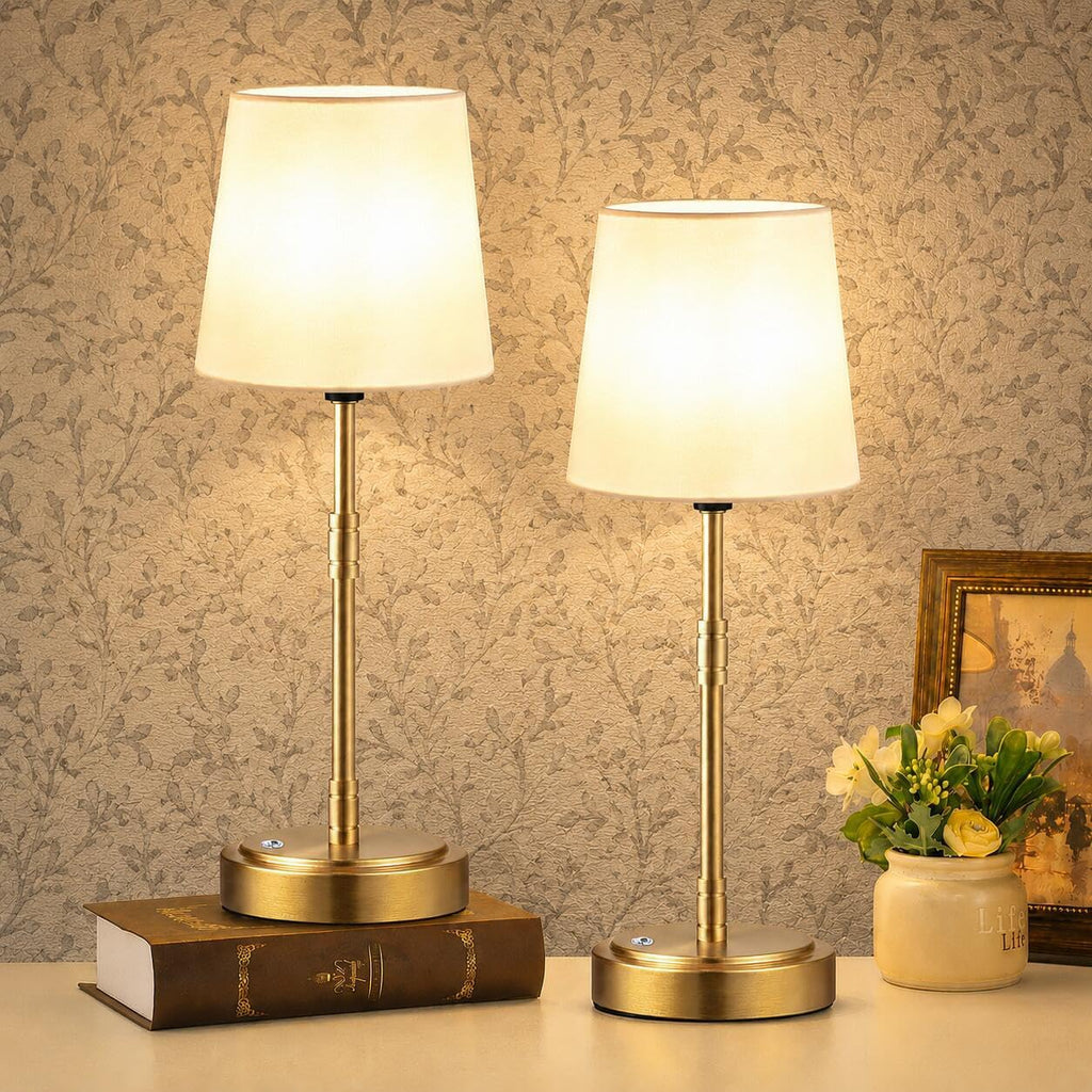 Cordless Table Lamps Set of 2 – Battery Operated Lamp with 7500mAh Rechargeable Battery, Stepless Dimmable Vintage Brushed Gold Desk…