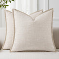 decorUhome Summer Decorative Throw Pillow Covers 18x18 Set of 2 Square Faux Linen Outdoor Neutral Farmhouse Pillow Covers with Stitched…