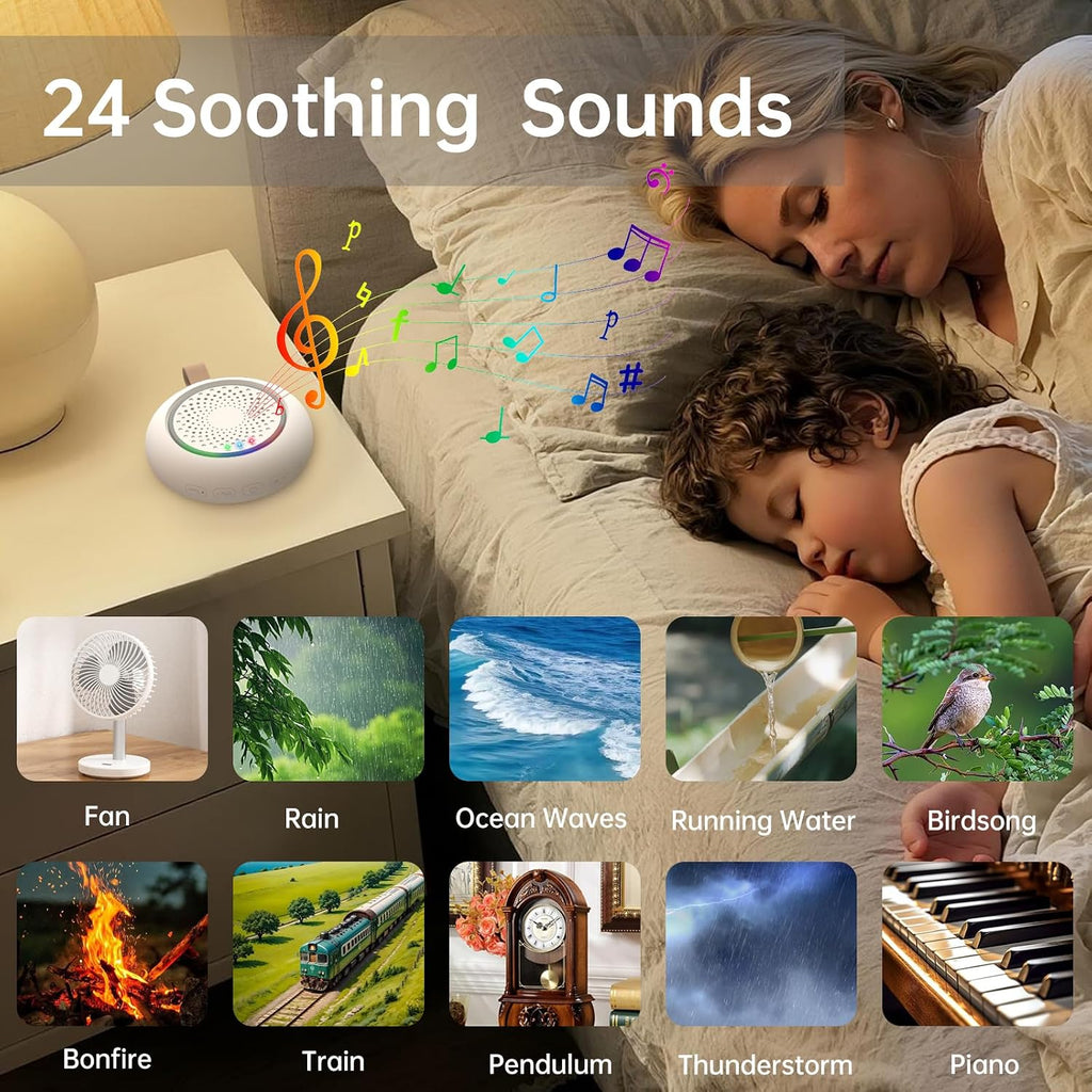 Amzsa White Noise Sound Machine for Baby & Adults – 24 Sleep Sounds Including Rain, Green & Pink Noise, Portable Noise Canceling Sound with…
