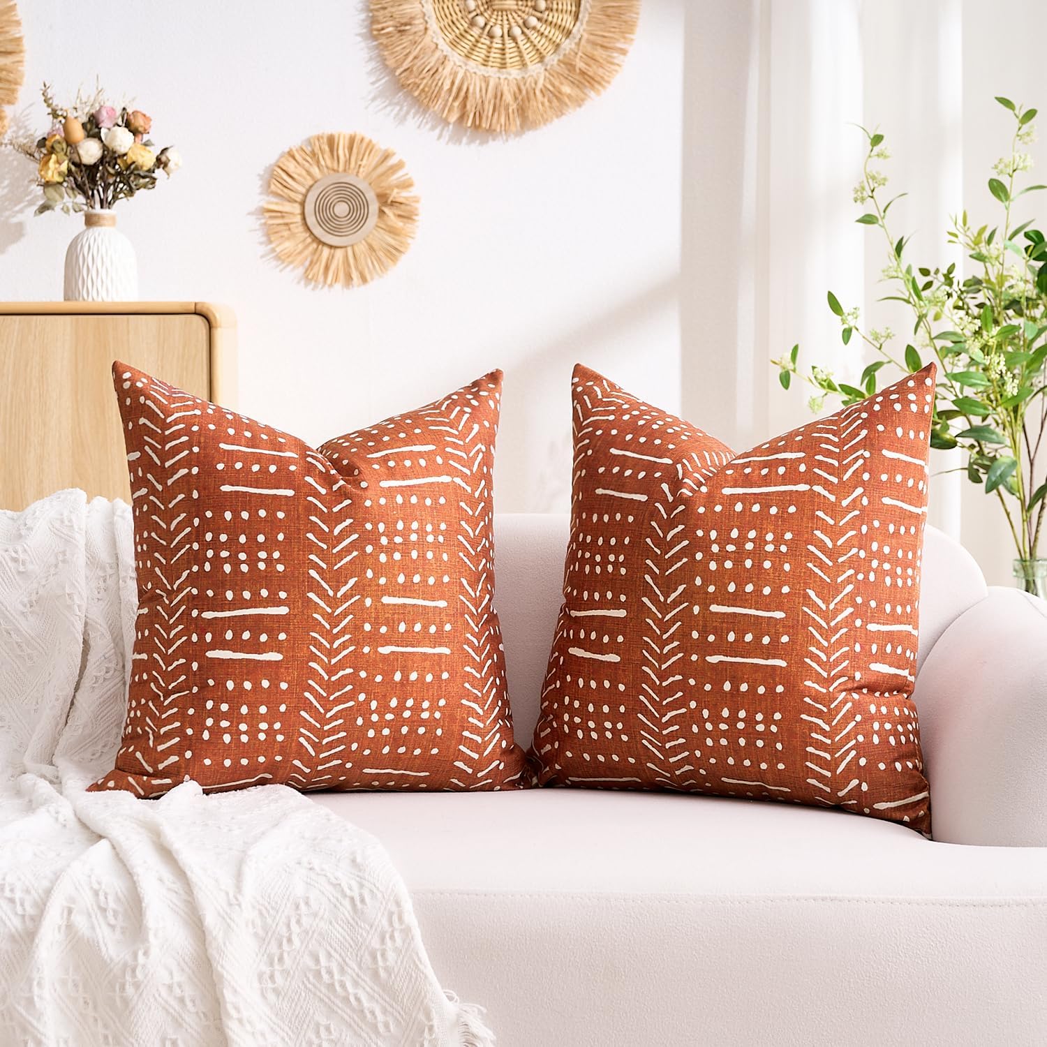 BONSTRAP Red Orange Boho Pillows Covers Decorative Rustic Couch Pillow Case Rust Decor Terracotta Modern Cushion Covers 16 x 16 Set…