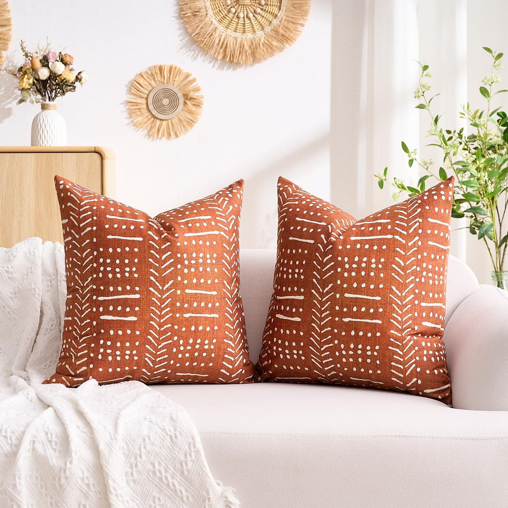 BONSTRAP Burnt Orange Decorative Throw Pillow Covers Terracotta Rust Couch Small Pillows Covers for Living Room 12x12 Set of 2 Red B…
